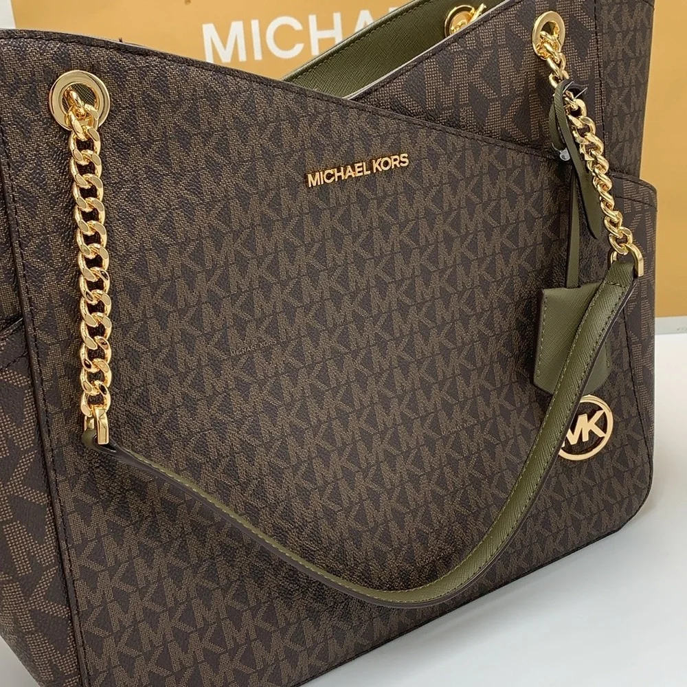 MICHAEL KORS  Jet Set Large Logo Tote Chain Shoulder Bag  COLOR OLIVE  NWT